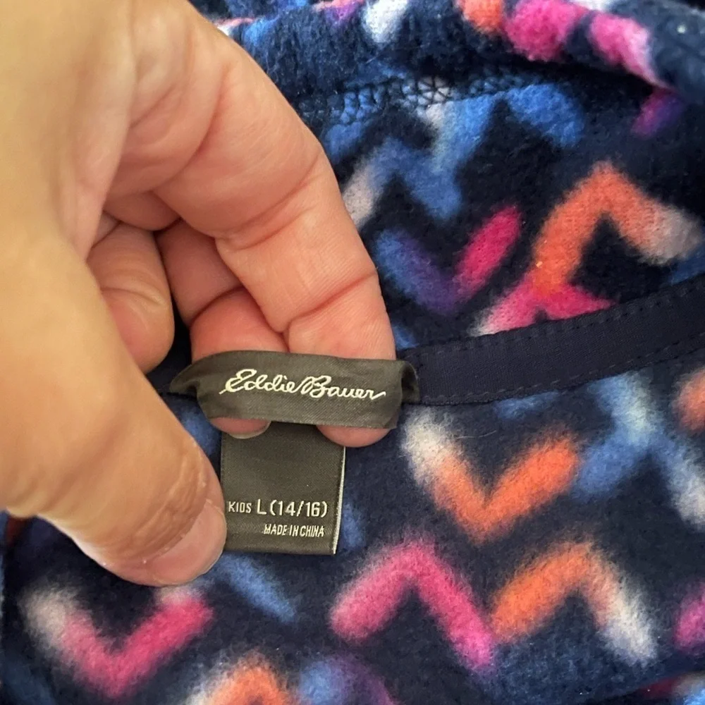 Girl’s Eddie Bauer multicolor fleece geometric print 1/4 Zip Pullover Lg 14/16